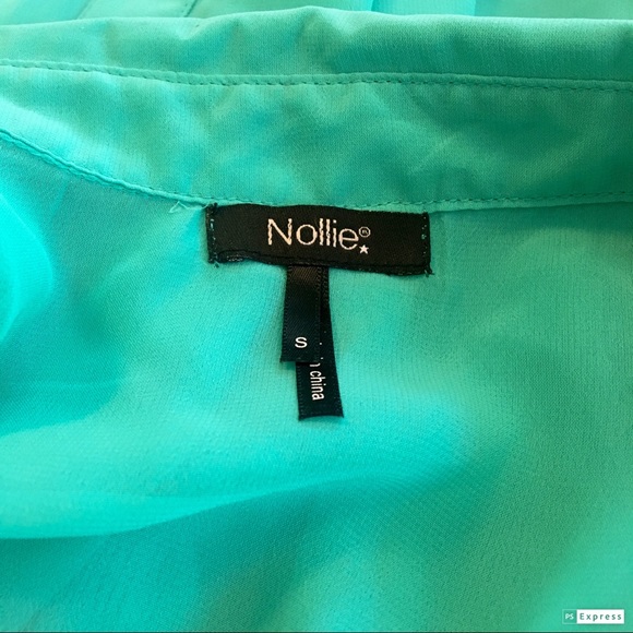 Nollie cutout shoulder button down teal shirt - Picture 2 of 2